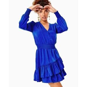 Lilly Pulitzer EUC Women's Cristiana Faux Wrap Dress Ikat Blue Size 2